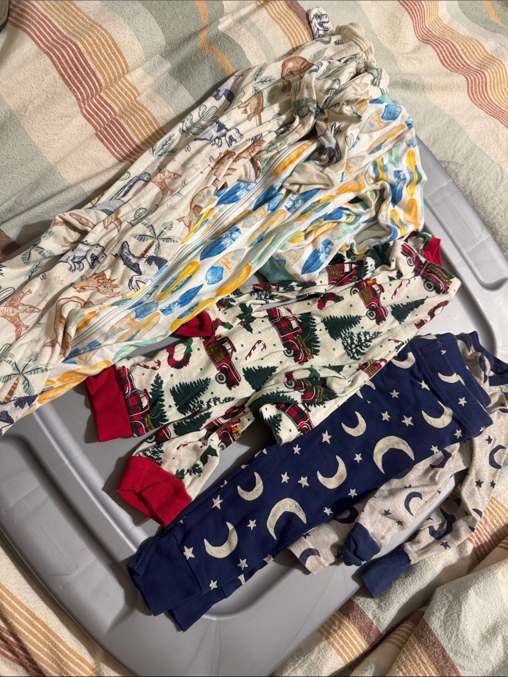 12-18m pajamas Kids Holiday and Moon Print Pajama Set - Blue, Red, Cream